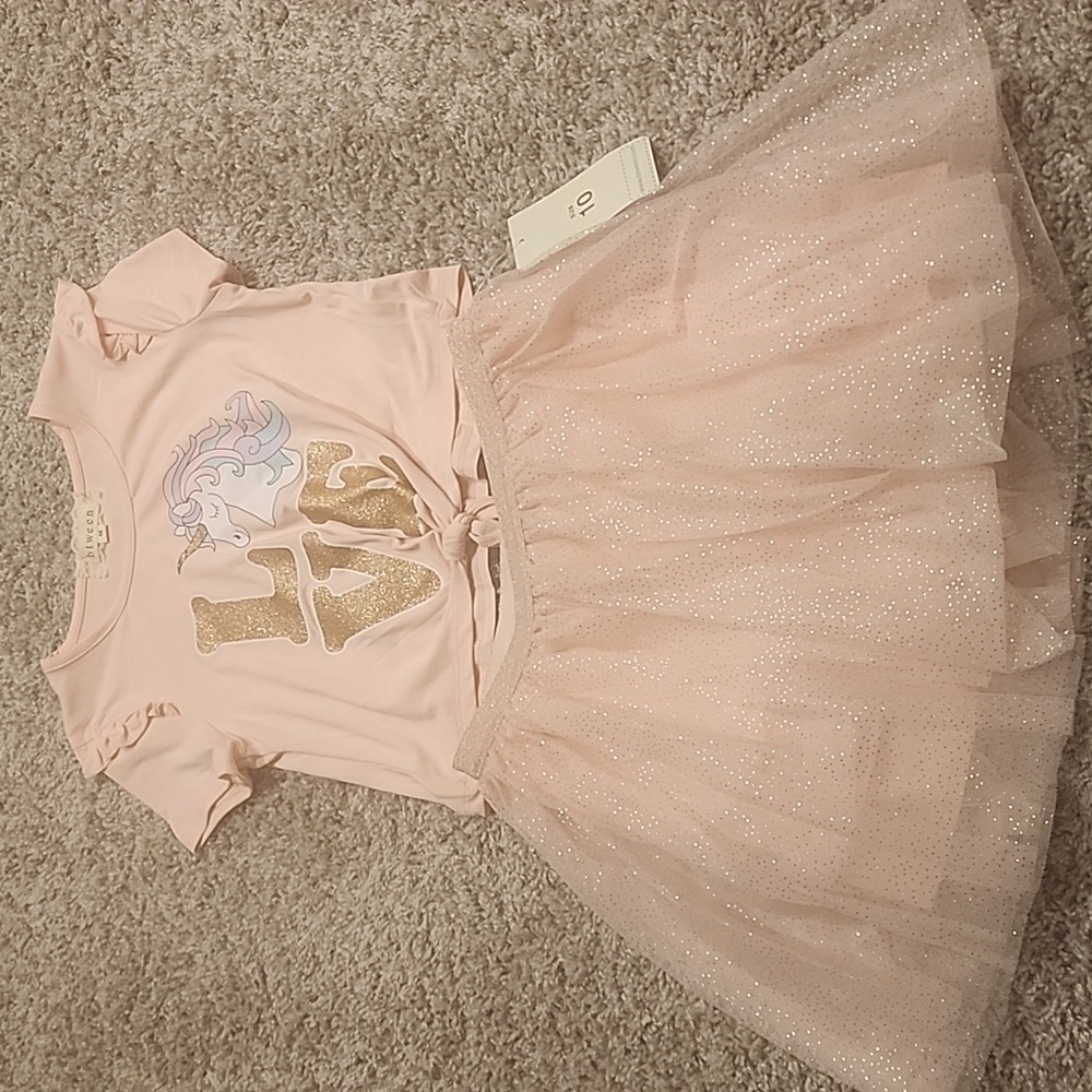 NWT Girls' Pink Unicorn Love Top & Skirt Set